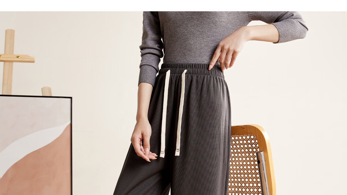 Halo Queen Women's Casual Pants, Spring And Autumn Drawstring Loose Wide-Leg Trousers, Fashionable Slimming Straight-Leg Pants H13QK5970 8