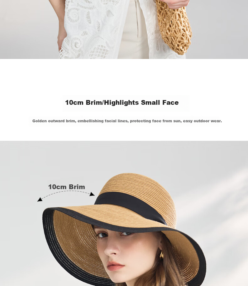 ELLE Sun Hat for Women, Face-Slimming Straw Hat, Summer Outdoor Wide-Brimmed Hat, Elegant Beach Vacation Gift 14