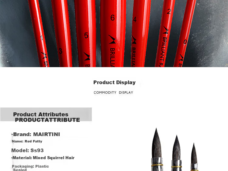 MAIRTINI Red Chubby Watercolor Brush, Squirrel Soft Bristle Absorbent Painting Brush, Academy Grade No. 3 Single Piece SS93-03 15