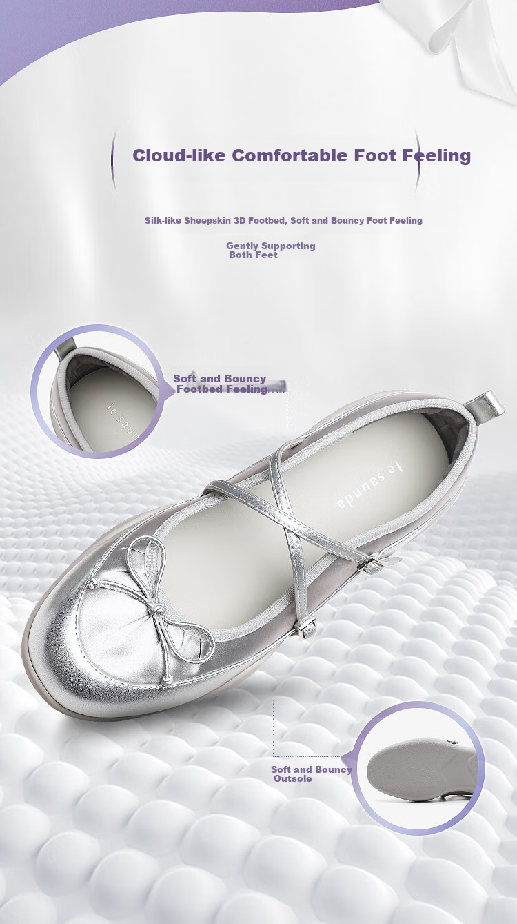 Le Saunda [Galaxy Ballet] Slip-On Mary Jane Shoes for Women, Casual Flats, Style 5M47102, Silver SVF, Size 39 4