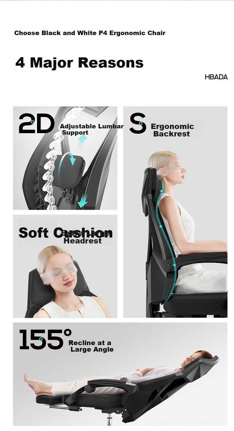 Hbada P4 Pro Ergonomic Office Chair, Reclining Nap Chair, Glossy Black (With Footrest And Reclining Function) 2