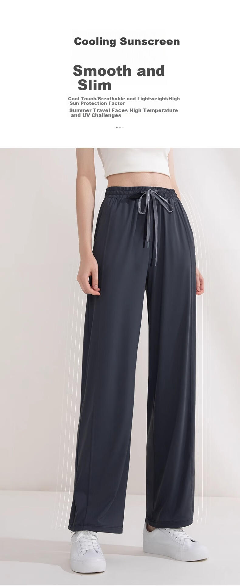 Moxun Women's Cooling Sunscreen Casual Pants Summer Cool Wide-Leg Straight Slim Trousers Convertible 7