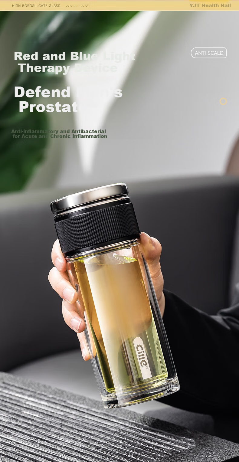 Cille Tea Infuser Glass Cup, Business Gift for Men, Thick High Borosilicate Double-Layer Heat-Resistant Water Cup 7