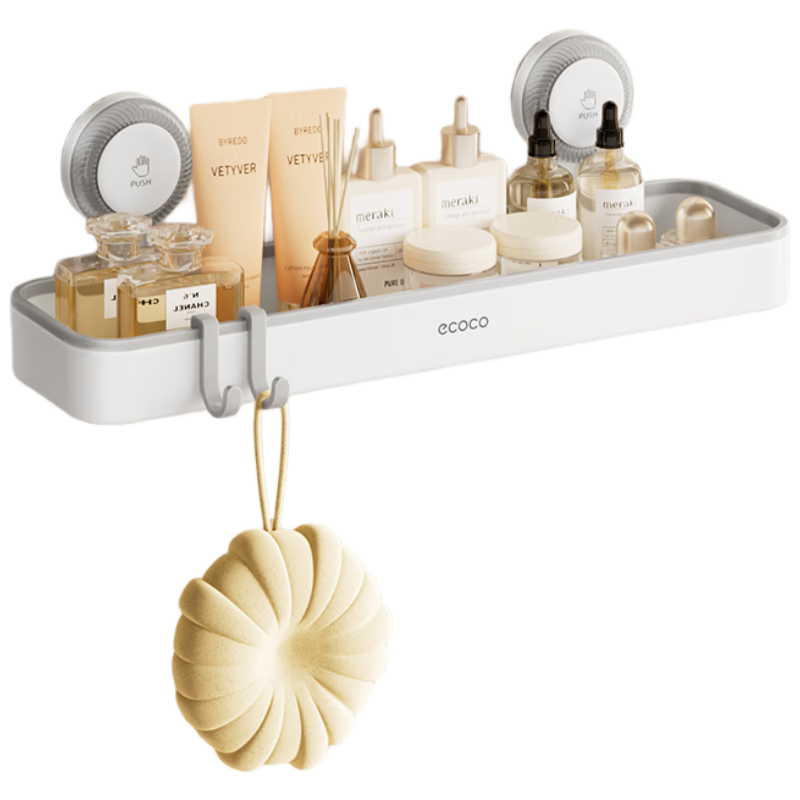 Ecoco Suction Cup Bathroom Storage Rack, No Drilling Required, Organizer for Bathroom Vanity And Washroom, Wall-Mounted Storage Shelf, 25130 White