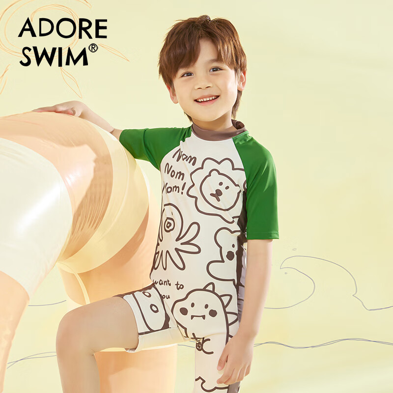 Adoreswim Boys' Swimwear, New Summer 2025 Style, One-Piece Long-Sleeve Sun Protection Swimsuit for Older Boys