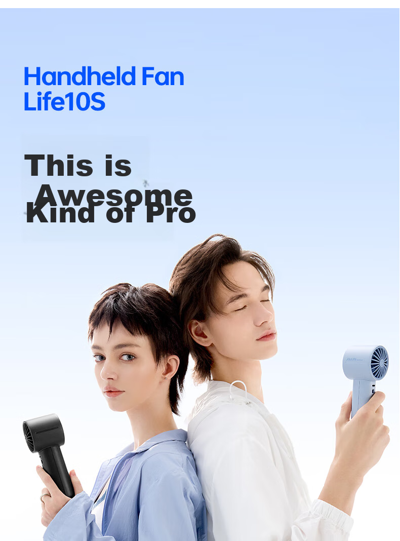 Jisu (JISULIFE) Handheld Mini Fan, High-Speed Energy-Saving Mini Fan, Compact Portable Outdoor USB Rechargeable Long-Lasting Electric Fan, LIFE10S Gray 1