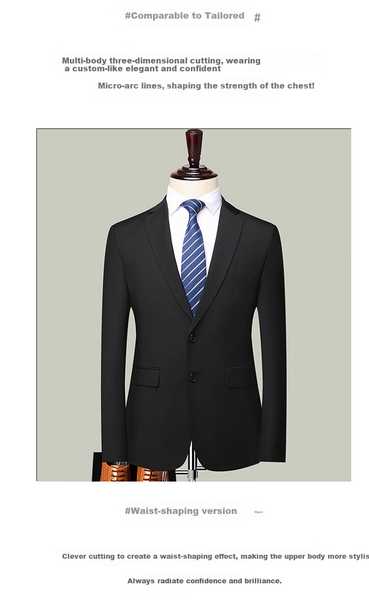 ROMON Men's Business Slim Fit Suit Set Single Button Blazer Dark Navy L 2