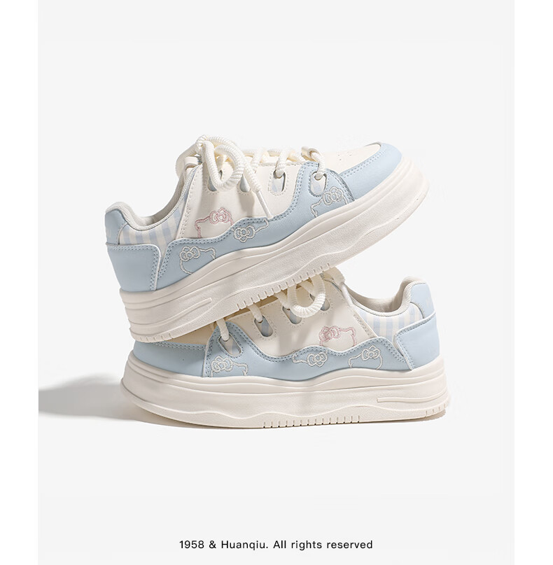 Global Platform Thick-Soled Height-Increasing White Sneakers for Women 2026 Spring New Cute Cat Sports Student Casual Skate Shoes Light Blue Size 39 3