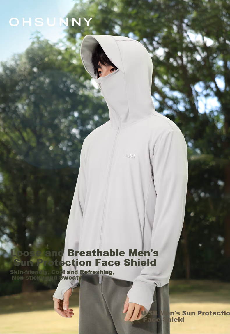 OhSunny Sun Protection Jacket for Men, Face-Covering Breathable Quick-Dry UV-Resistant Hooded Coat SMC5M165E Dark Night Black L 1
