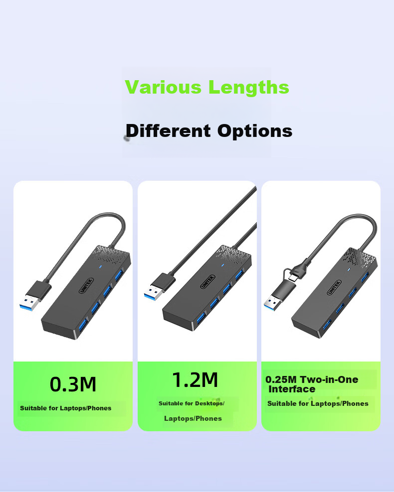 UNITEK USB 3.0 Hub Splitter with 4 Ports USB Expansion Adapter And Power Port USB/Type-C Dual-Port Connector Compatible with Laptops, Tablets And Smartphones Universal One-To Adapter 7
