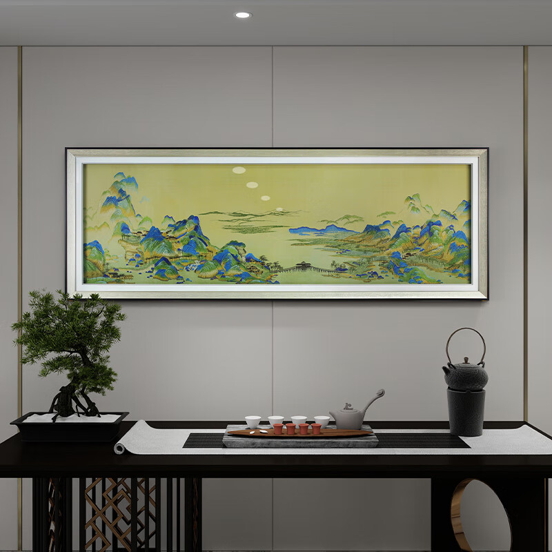 Huaqingyan Three-Dimensional Embroidery Landscape Painting, Horizontal Decorative Painting, Modern Chinese Style Living Room Sofa Background Landscape Mural, Suzhou Embroidery