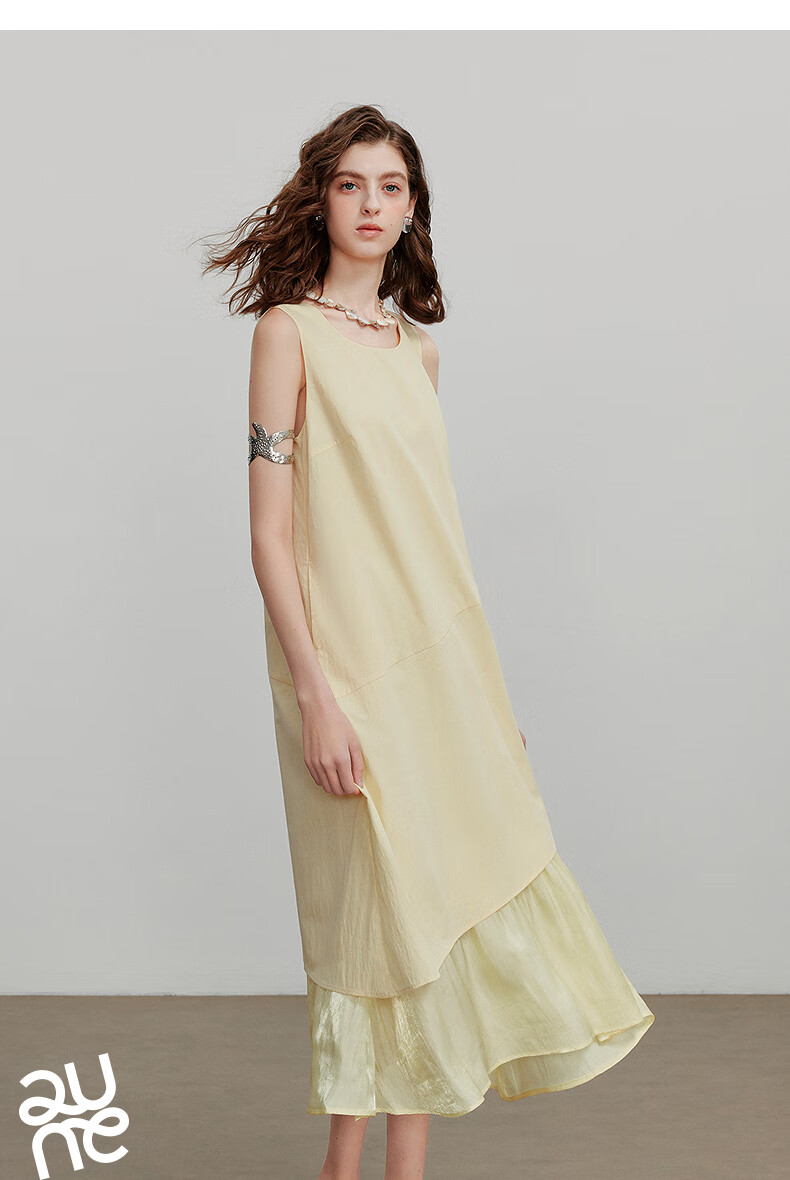 Chuyu Oxygen Sensation Dress for Women, 2025 Summer New Vacation Style Patchwork Faux Two-Piece Vest Dress, Sky Blue, S 16