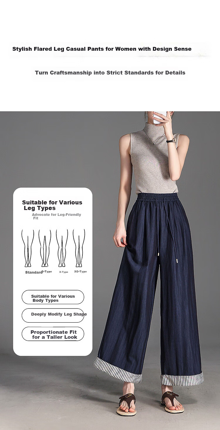 Dme Air Slim Pants, Summer Design Wide-Leg Elastic Waist Loose-Fitting Flared Hem Casual Pants for Petite Women to Conceal Body Shape 2