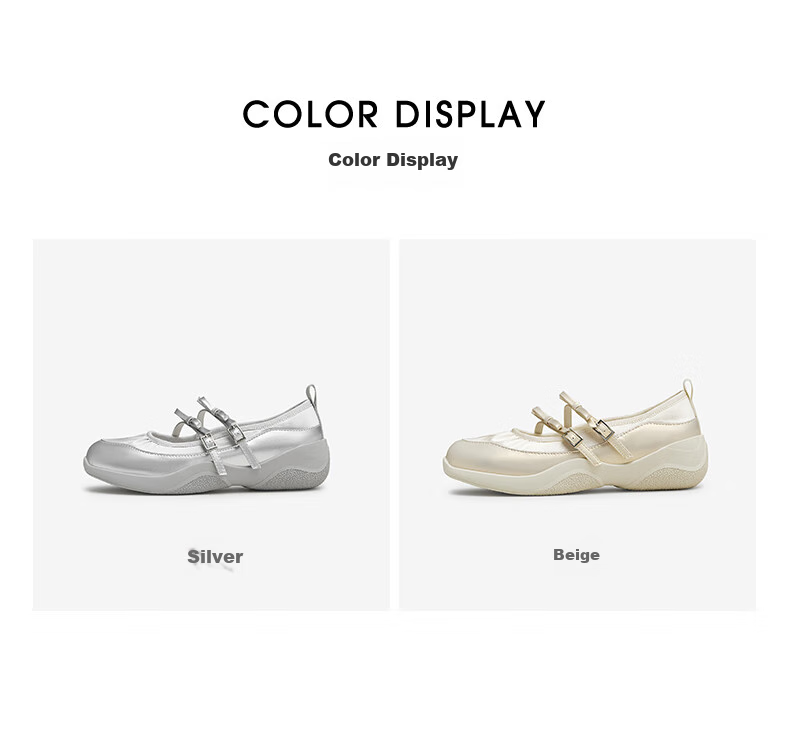 TATA Silver Casual Mary Jane Shoes for Women, Sporty Ballet Flats, Autumn Season CGA02CQ4, Beige, Size 36 4