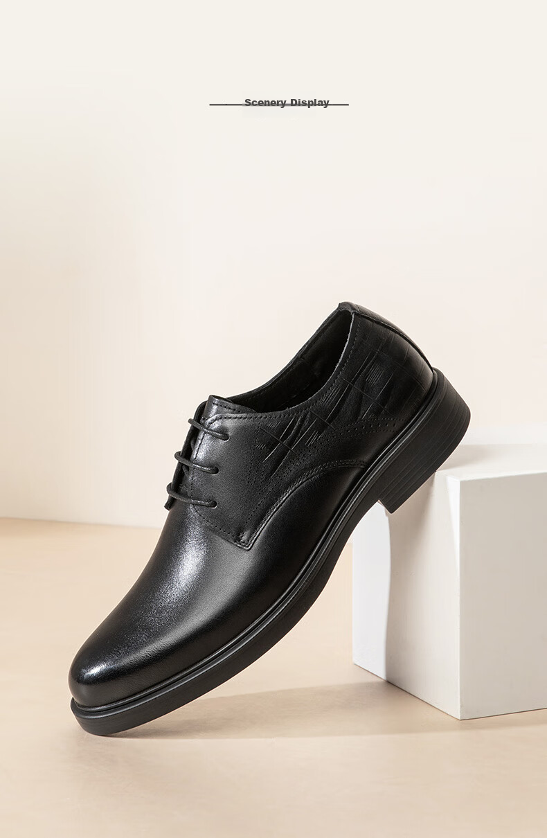 Kangnai Leather Shoes, Spring Style, Commuter Business Casual Shoes for Men, Soft Sole Comfortable Office Formal Derby Shoes Groom Shoes, Black, Size 42 8