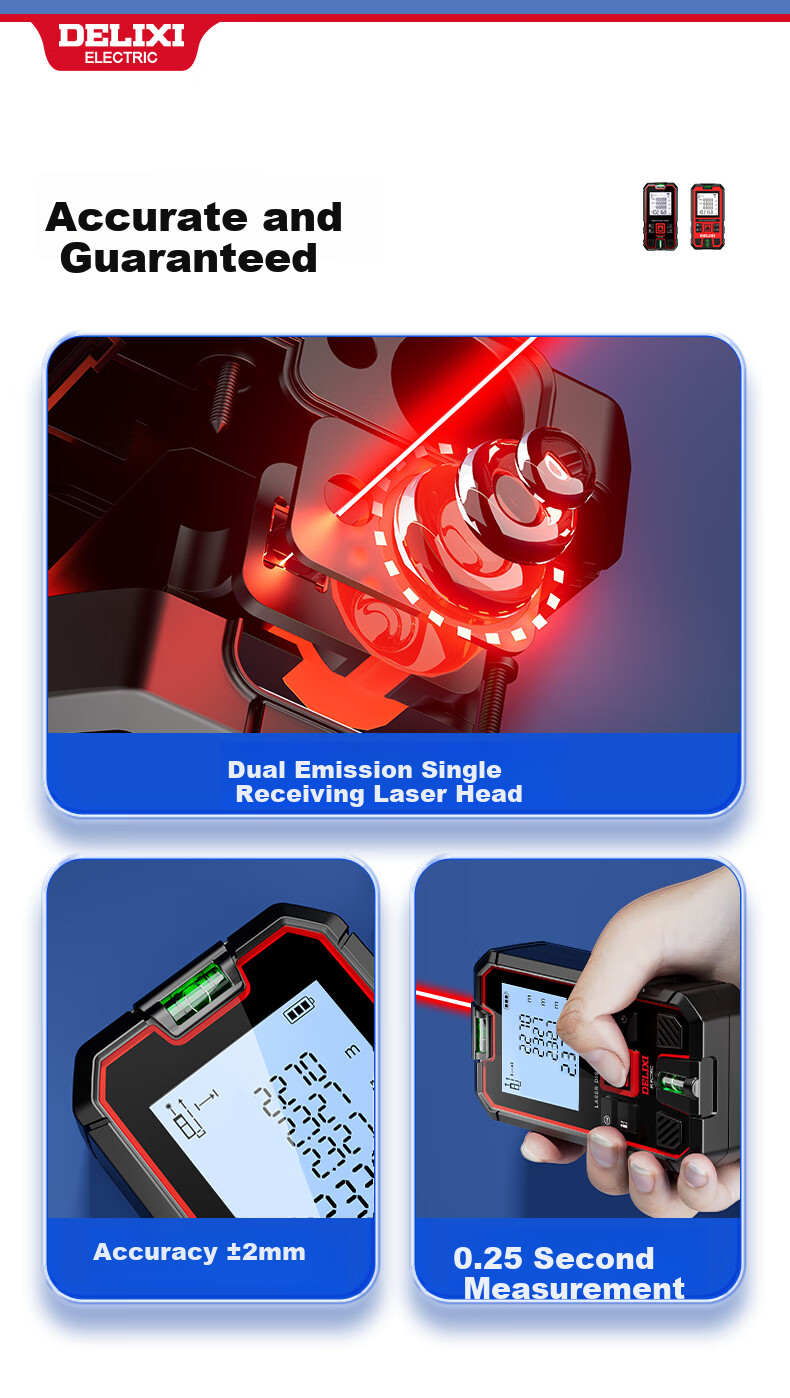 DELIXI ELECTRIC Laser Distance Meter Handheld High-Precision Electronic Ruler Infrared Outdoor Home Measuring Device with Dual Horizontal Bubbles, 100-Meter Range 3