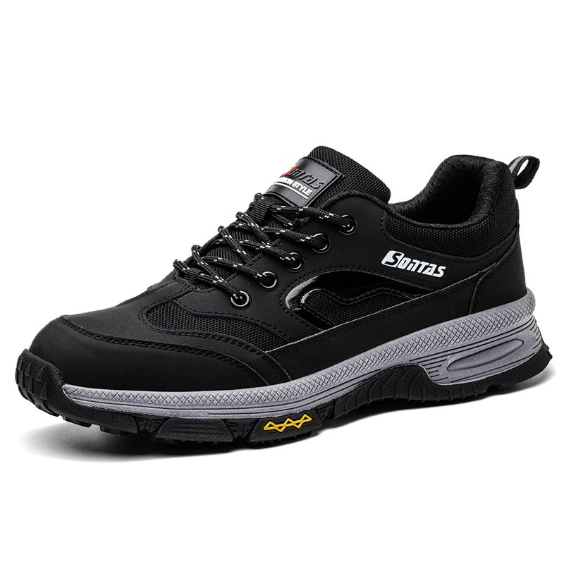 SONTAS Men's Summer Breathable Mesh Safety Shoes Anti-Smash Anti-Puncture Steel Plate Steel Toe Lightweight Ultra-Soft Work Insulated Size 40 Comfortable Ultra-Light Black All-Season Safety Shoes