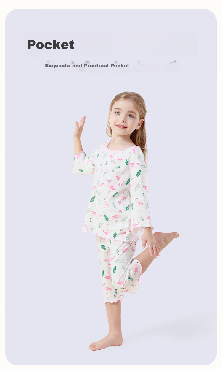 DEESHA [100% Pure Cotton] Children's Pajamas, Girls' Loungewear, Student And Baby Air Conditioning Suit Set 4