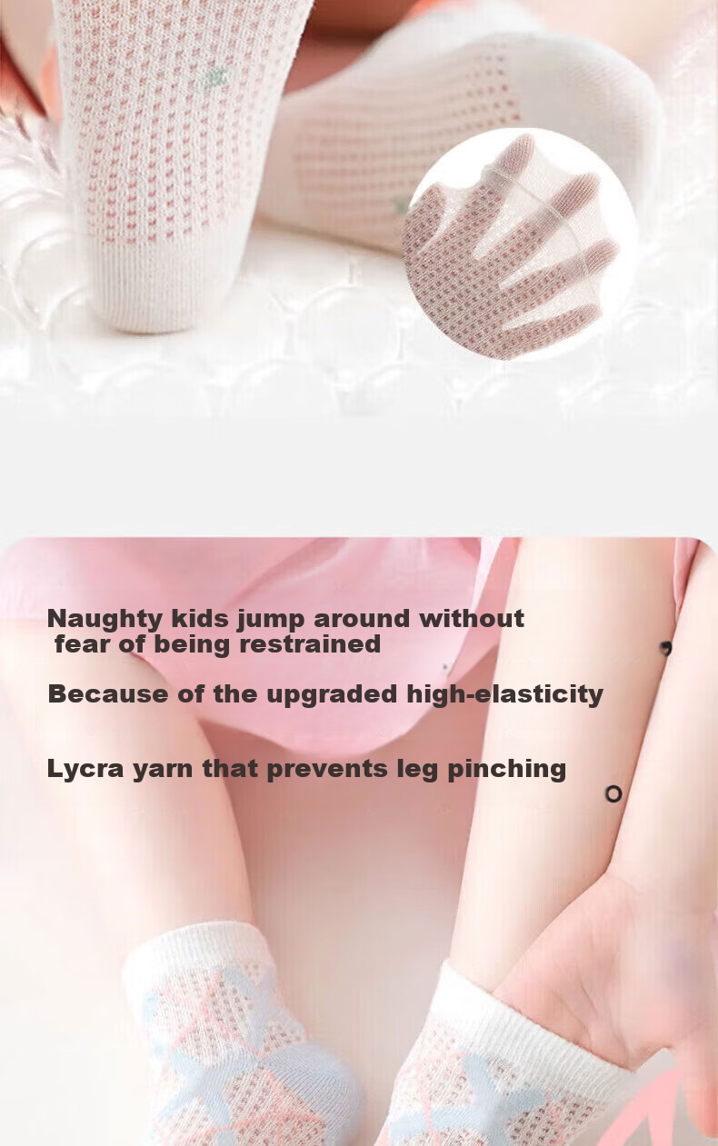 Mianmanman Children's Socks, Girls' Pure Cotton Antibacterial Summer Thin Mesh Short Socks, Baby Lace Princess Socks, 6 Pairs, Tt 7