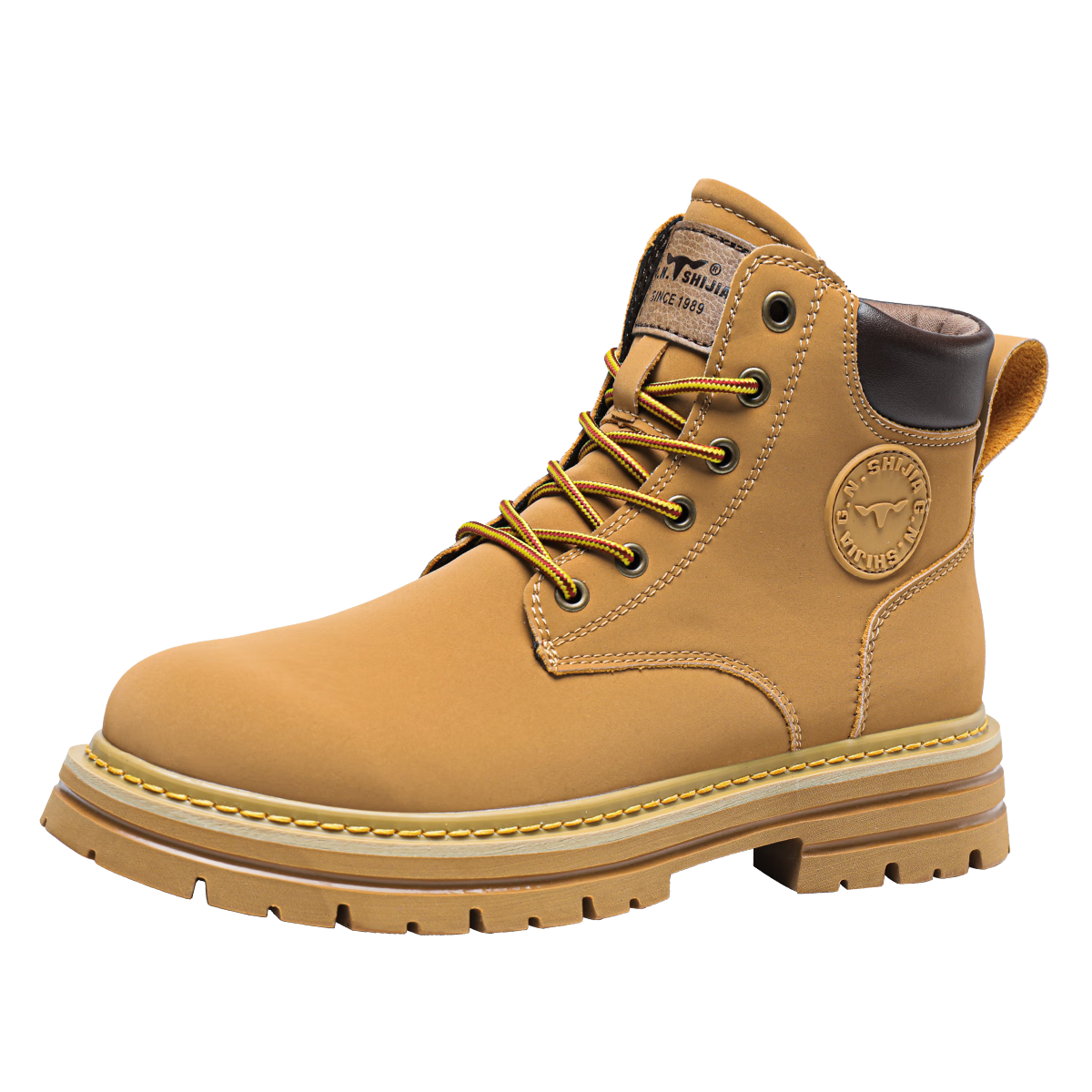 G.N.Shi Jia Men's Martin Boots Autumn Winter New Plush Warm Yellow Boots Retro Trendy Work Shoes Outdoor Hiking Boots for Men