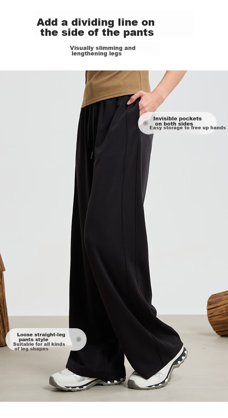 I'd Casual Loose Straight Wide-Leg Pants for Women, 2026 Early Autumn Wear, Flowy Floor-Length American-Style Sweatpants, Night Black, Size L 5