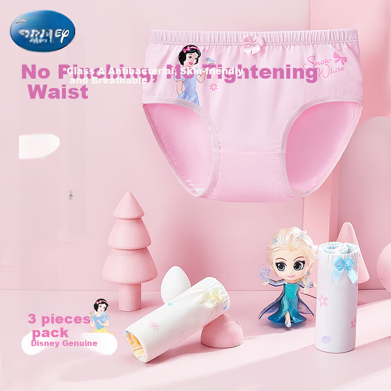 Disney 2026 New Children's Underwear, Class A Antibacterial Cotton Triangle Panties for Girls, No Wedgie Shorts, Matching Colors, Size 130
