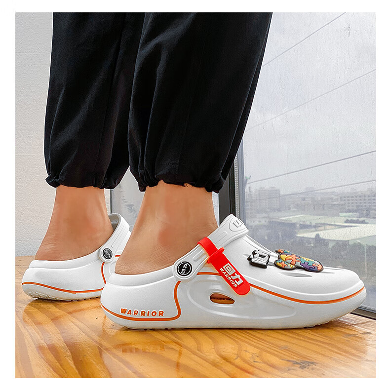 Warrior Official Men's Autumn Hollow-out Shoes 2026 New Open-toe Men's Slippers White Orange Size 42 6