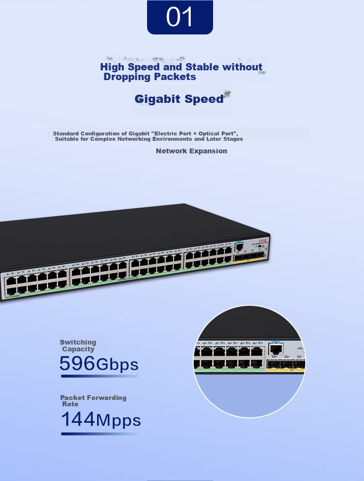 H3C S5048PV6-EI 48 Gigabit Ethernet Ports + 4 Fiber Ports, Full Gigabit Layer 2 Managed Enterprise-Grade Network Switch, POE Power Supply 395W / Intelligent Stackable / IPv6 2