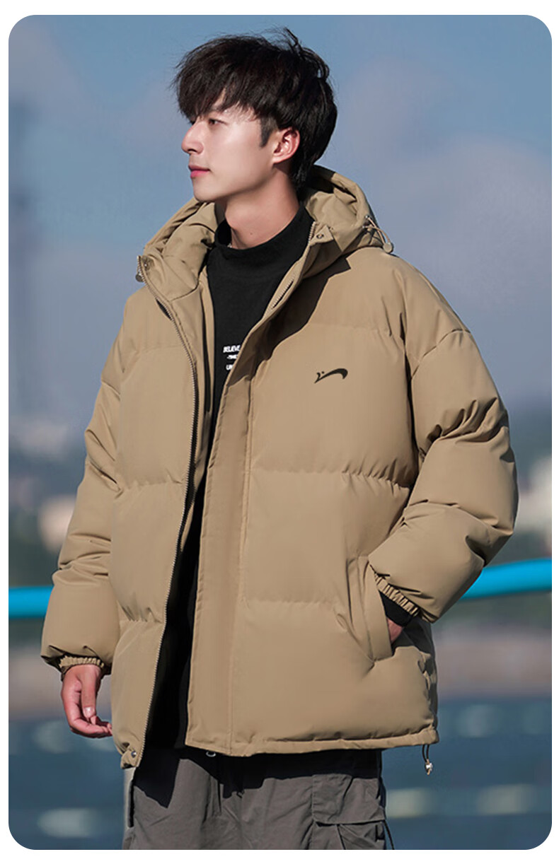 Guirenniao Autumn Winter Men's Hooded Cotton Padded Jacket Thickened Warm Windproof Coat Gray Green 2XL 10