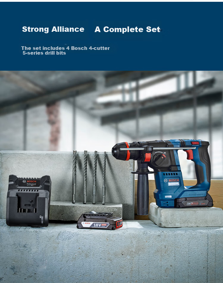 BOSCH Rotary Hammer Drill Brushless 18V Lithium Battery with Accessories Kit GBH-18V Dual Battery Universal Chuck Versio 2