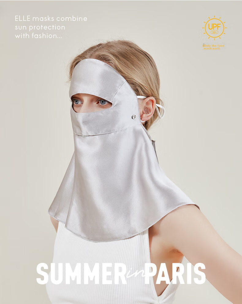 ELLE [Grade A 100% Mulberry Silk] Neck-Protecting Sun Protection Face Mask, UV-Resistant Face Cover, Gift 2