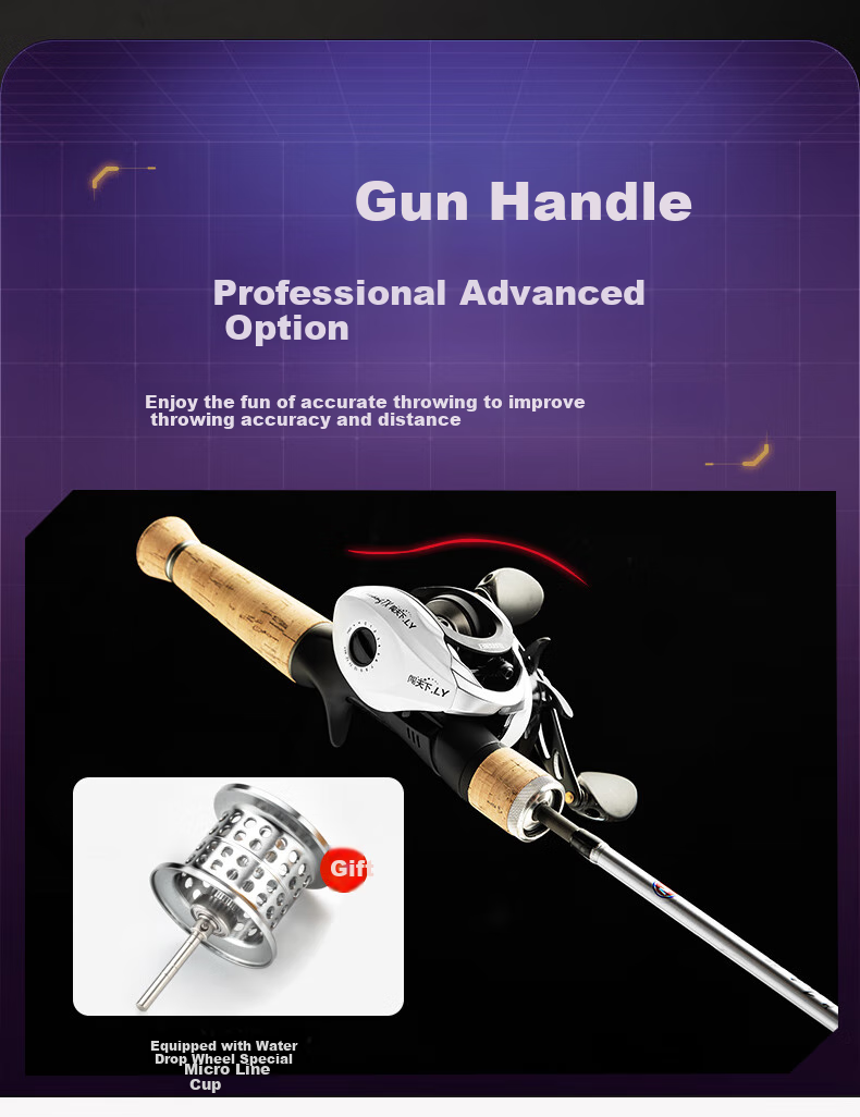 GW Fishing Rod, 1.68 Meters, Qinglan Topmouth Culter Rod, Pistol Grip, Left-Handed Baitcasting Reel, Lure Rod Set, UL Action, Ultra-Soft Action, Topmouth Culter Lure Rod, Lure Fishing Tackle, Fishing Rod 12