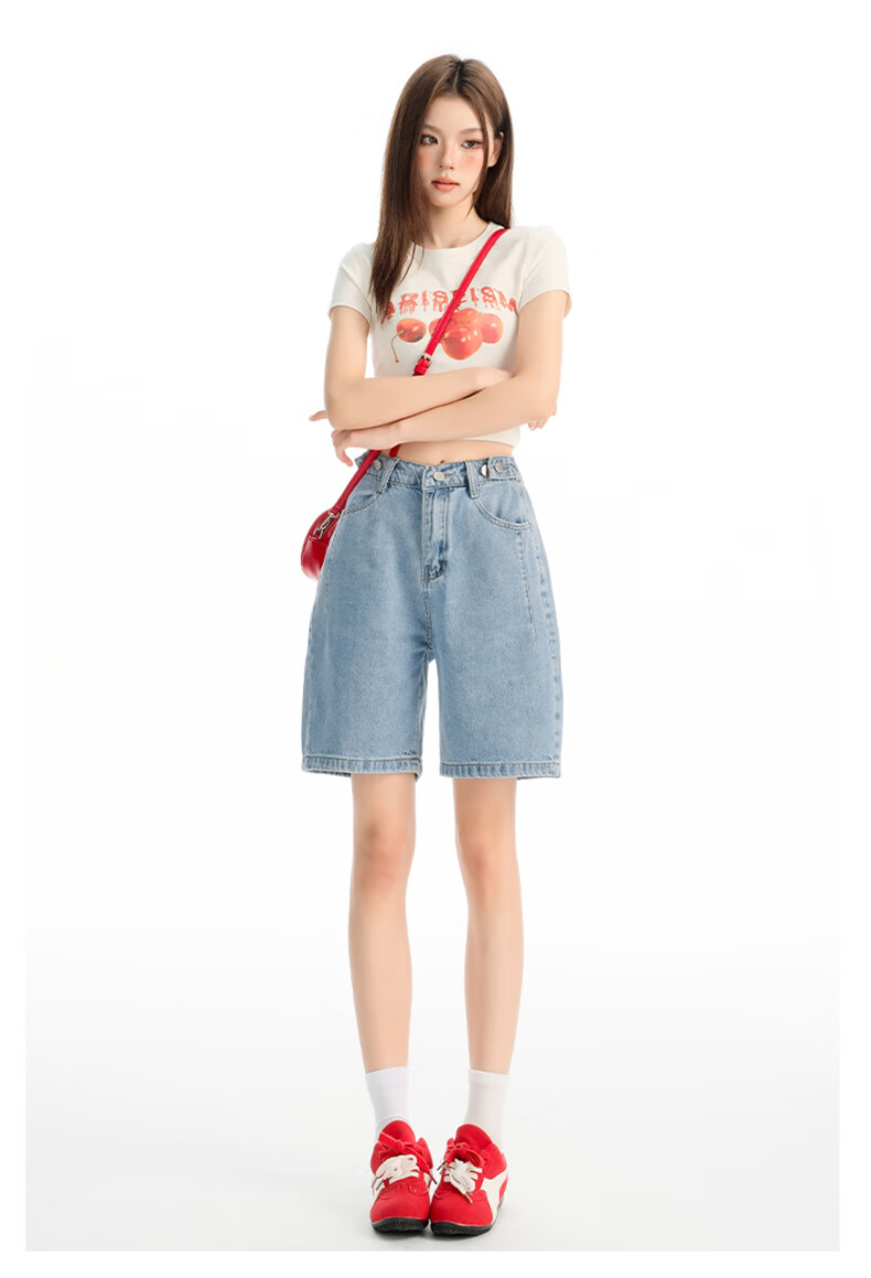 Jeanswest Women's Denim Shorts 2026 Spring Summer High Waist A-Line Slim Functional Style Hot Pants Black XL 18