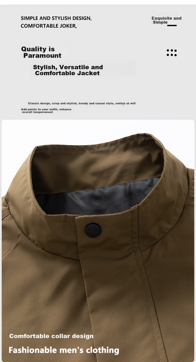 JEEP SPIRIT Men's Jacket, Spring And Autumn Outerwear, Casual Stand-Collar Top, Men's Clothing, Black, 2XL 5