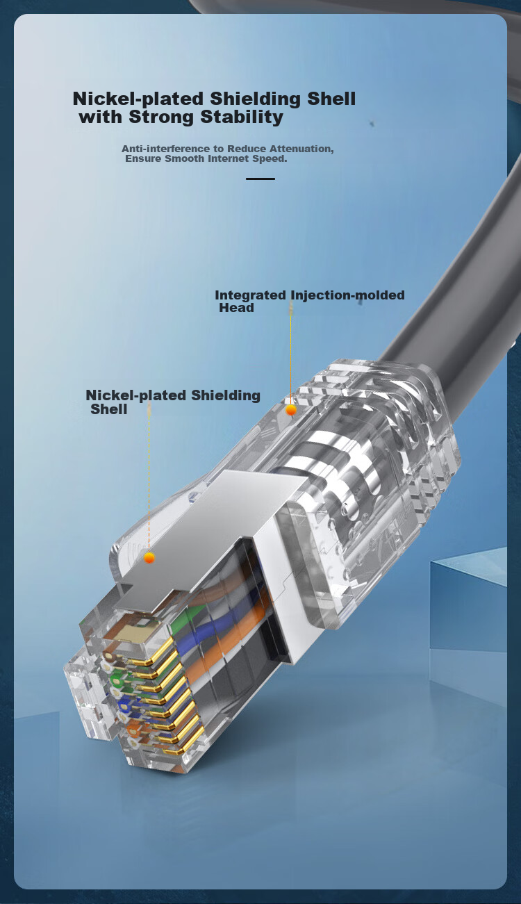CHOOSEAL Cat6A Ethernet Cable, Single-Strand Pure Copper Thickened Cat6A Double-Shielded High-Speed Network Patch Cord, 10 Gigabit Network Connection, Computer Broadband Gaming Pre-Made Cable, 15 Meters, QS2669 9