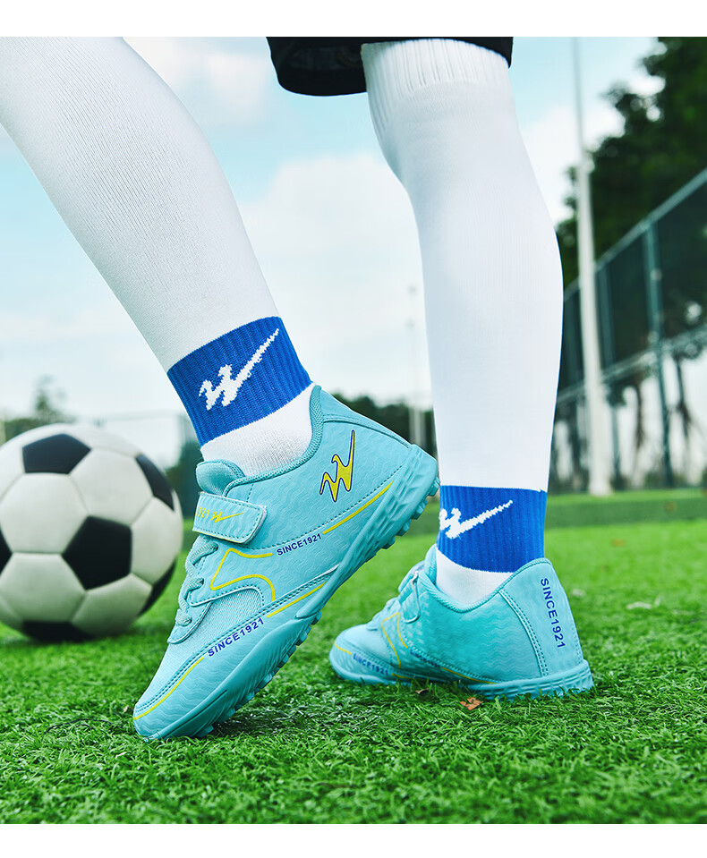 Shuangxing Children's Soccer Shoes TF Turf Studs Velcro Large Kids Student Youth Non-slip Wear-resistant Football Shoes Pink Size 39 7