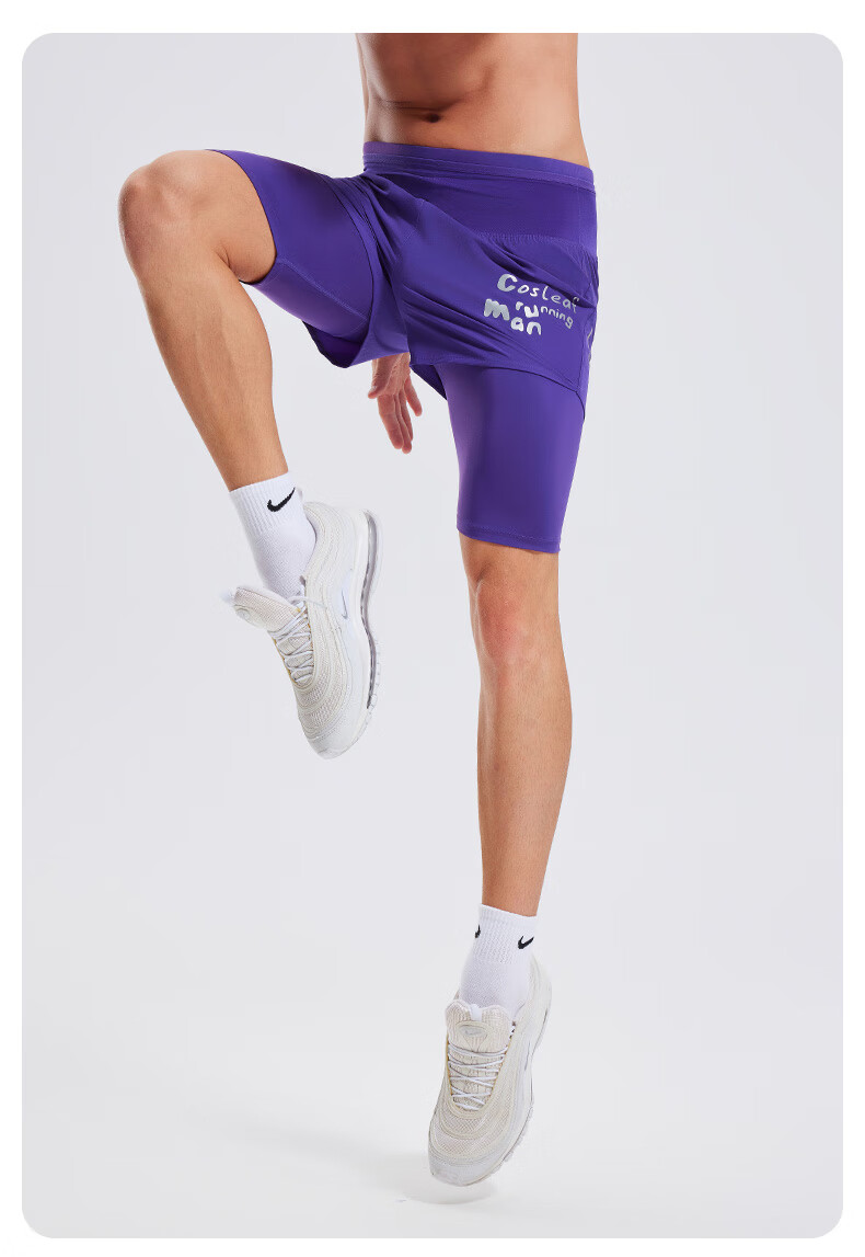 Cosleaf Men's Running Sports Shorts Summer with Liner Training Five-Point Pants Professional Waist Bag Pocket Marathon Fitness Pants 24