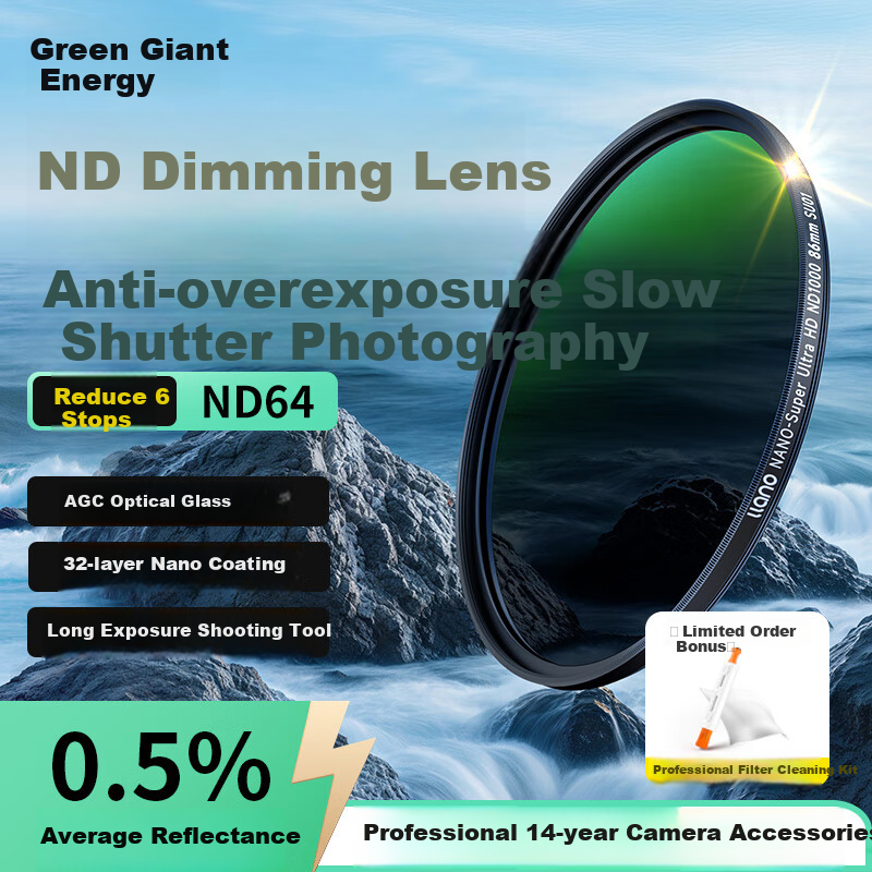Llano ND Filter, Neutral Density Filter ND64 (Reducing 6 Stops), 40.5mm Filter, Neutral Density Filter for Mirrorless And DSLR Cameras, Long Exposure Filter, Suitable for Canon, Nikon, Sony