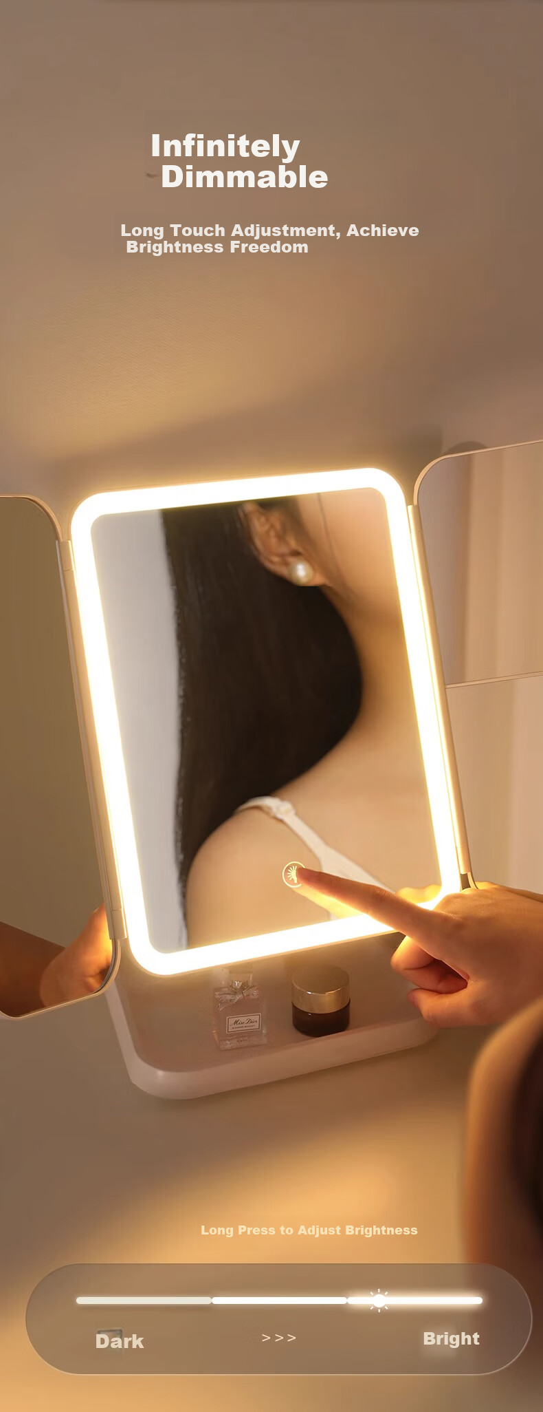 Meebordi Mirror Makeup Mirror with Light, LED High-Definition Multi-Zoom Shell-Shaped Mirror, Foldable Dressing Table Mirror for Students, Desktop Beauty Equipment, Birthday Gift, Graduation Gift for Teachers 3