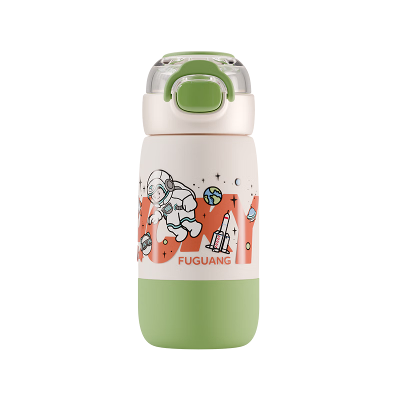 FGA Fugang Children's Insulated Water Bottle Student Cup 316L Stainless Steel Straw Cup Flip Lid Portable Aerospace Green 390ml