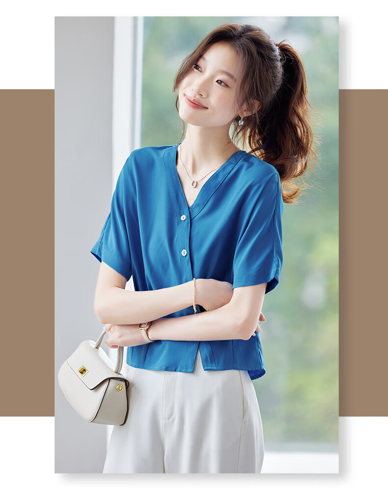 Jeanswest Women's Short Sleeve Shirt 2026 Summer French Style V-Neck Fashion High-End White Top M 1