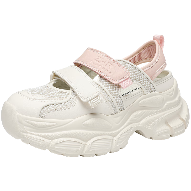 ZHR Zese Women's Summer Thick-Soled Mesh Sports Sandals Breathable Outdoor Casual Dad Shoes G778 Beige Pink Size 38