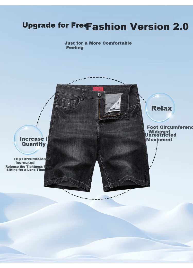 DANCING WOLVES [Mulberry Silk] Summer Vintage Washed Stretch Breathable Men's Denim Shorts, 014 Black Blue, Size 32 6