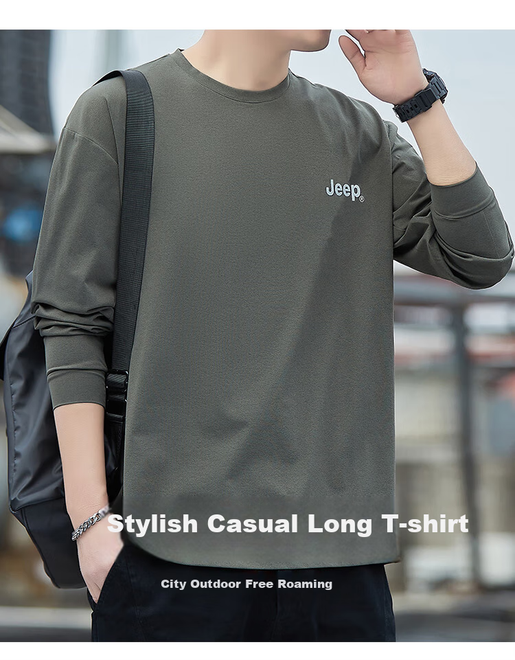 JEEP Men's Long-Sleeve T-Shirt, Spring And Autumn Top, Round Neck Undershirt for Me 1