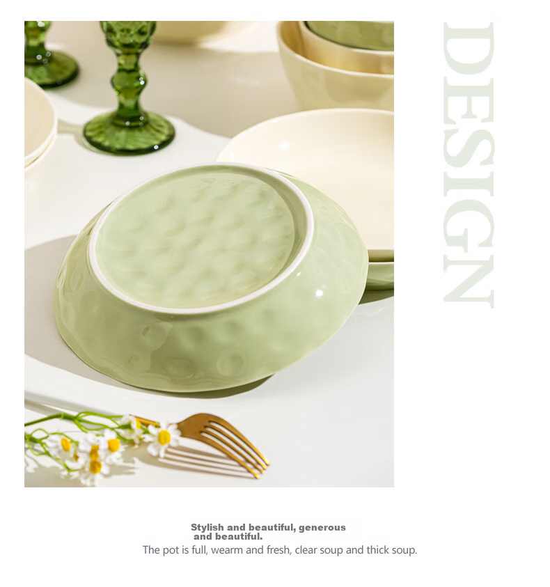 KANGQIN Cream-Colored Bowl And Plate Set, Home Use Underglaze Color High-Value Housewarming Tableware, 4-Person Dining Upgrade Gift Box for Mid-Autumn Festival 14