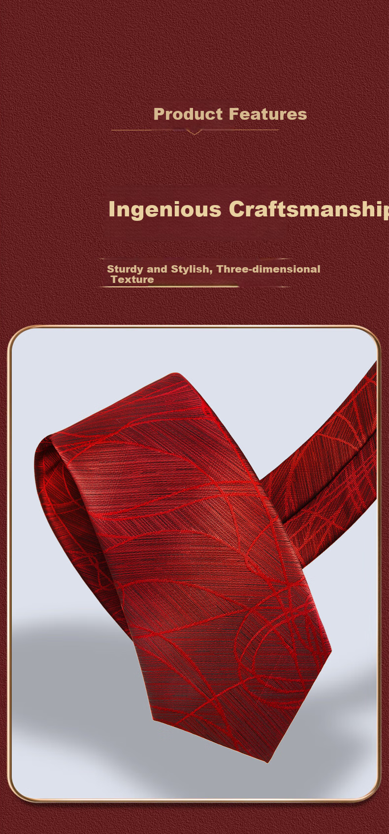 Luomeng Men's Business Formal Wear Patterned Tie, 8cm Hand-Tied, for Interviews, Gifting, Boyfriends, Wedding Groom, Groomsman, Red Gift Box Packaging 2