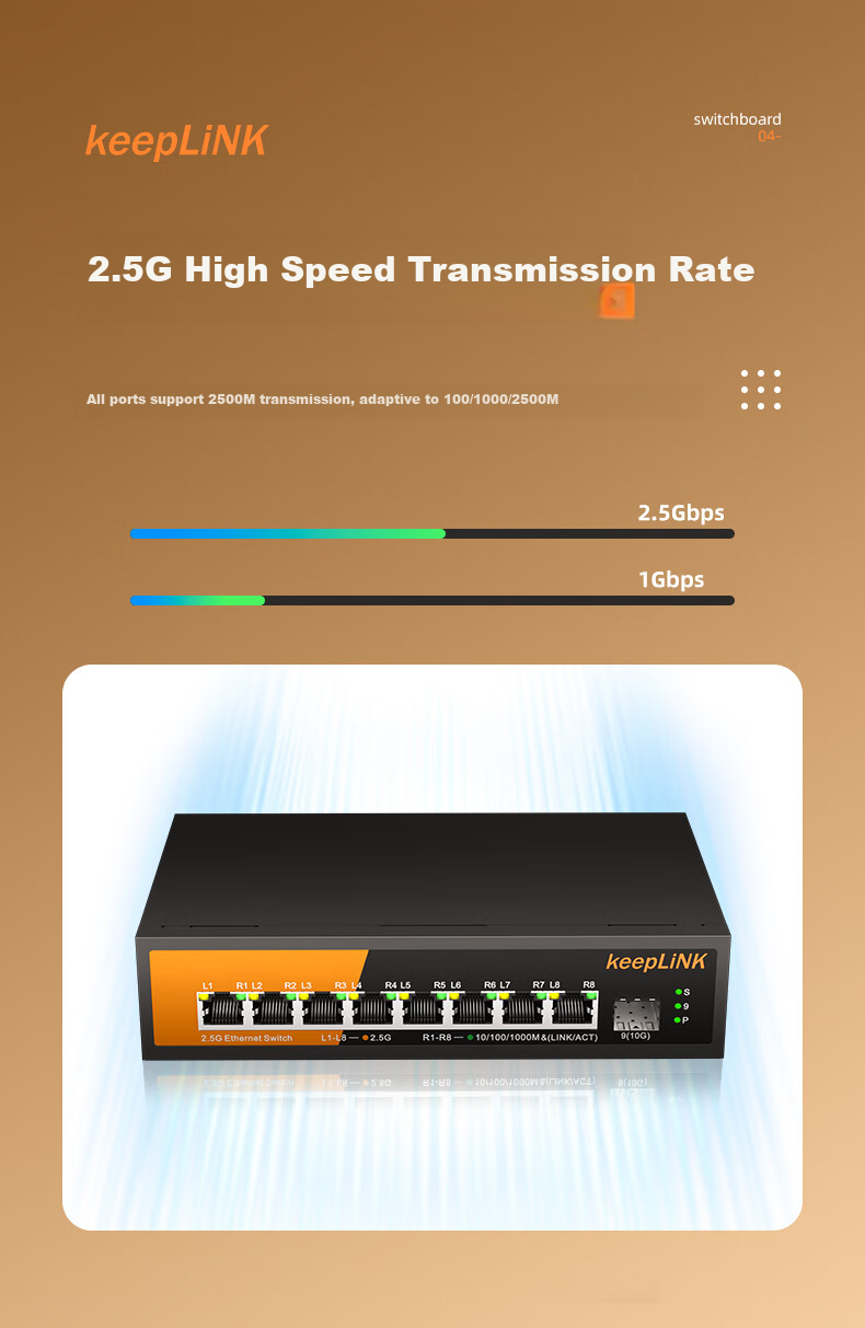 KeepLINK KP-9000 8-Port Enterprise-Grade POE 2.5G Switch + 1 Gigabit Cascading Port, Security Monitoring Network Networking Splitter, 135W/unit 3