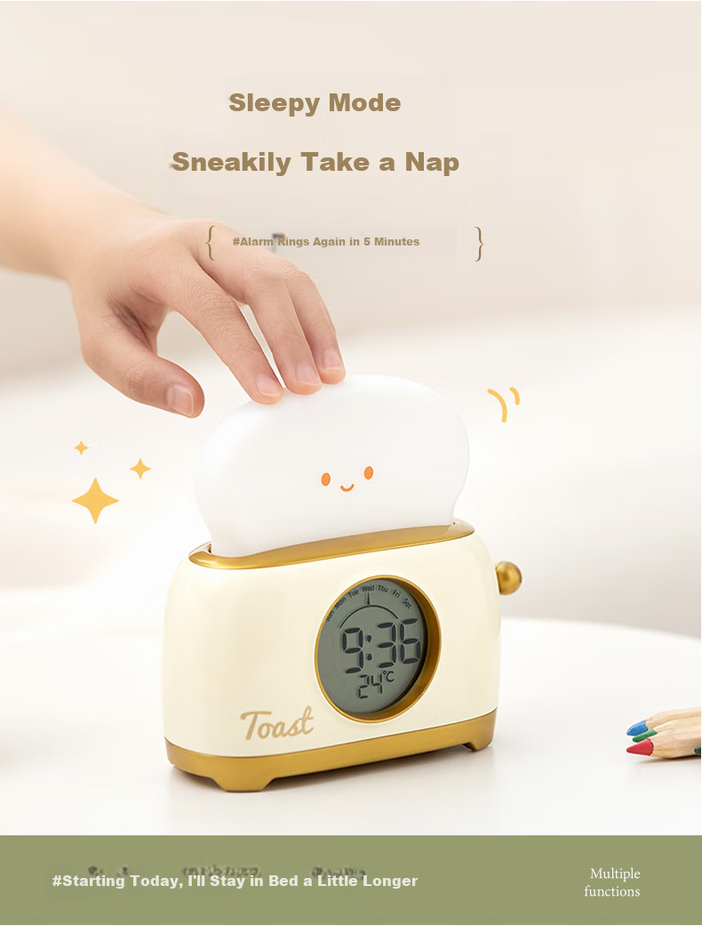 BANDIAN ORIGINality Retro Bread Maker Alarm Clock for Students, Desktop Learning Clock with Night Light, Countdown Timer, Multifunctional Bedside Sleep Light, Back-To Gift, Cream Yellow 7