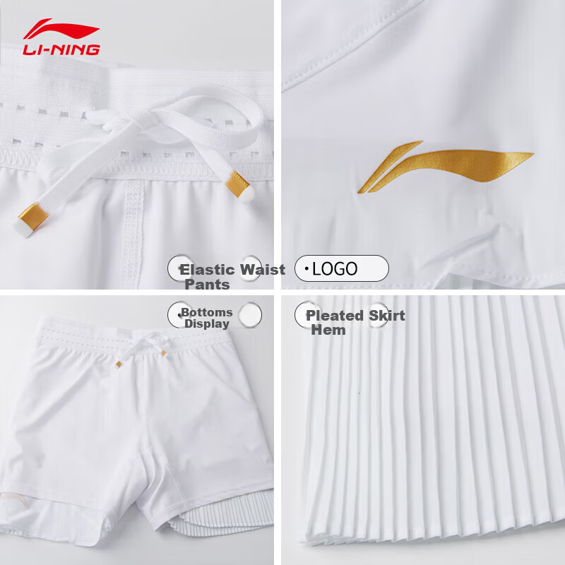 Li-Ning Badminton Dress, Women's Short Skirt, Sports Running Skirt, White ASKU214-2, White, Size L 4