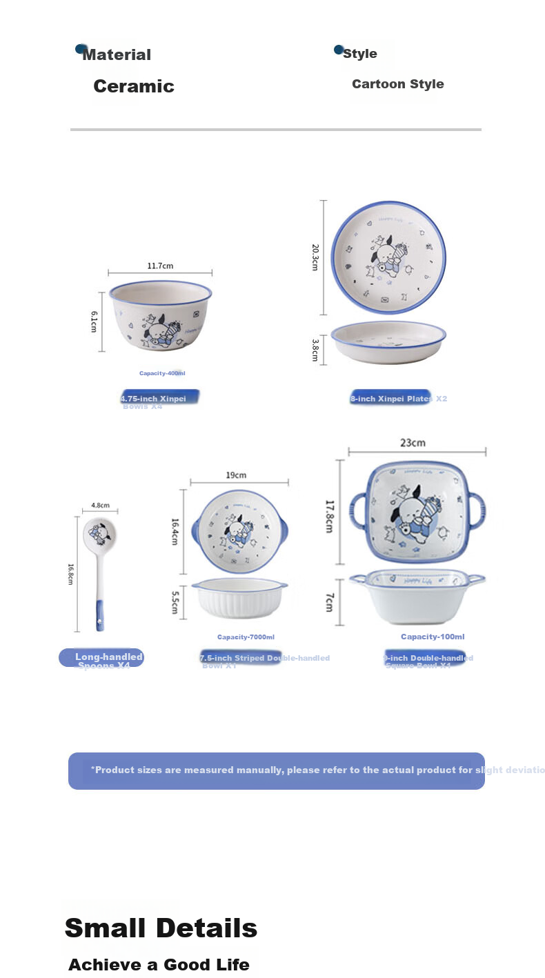 CERAMICS Underglaze Cartoon Ceramic Tableware Bowl And Plate Set for Home Use, Piqu Dog Pattern, 12-Piece Set for 4 People 9